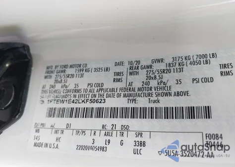 2020 Ford F-150 Lariat from USA, damaged, VIN 1FTEW1E42LKF50623